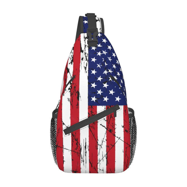 CLASSIC USA FLAG SLING BAG | DISTRESSED AMERICAN STARS AND STRIPES CROSSBODY CHEST PACK